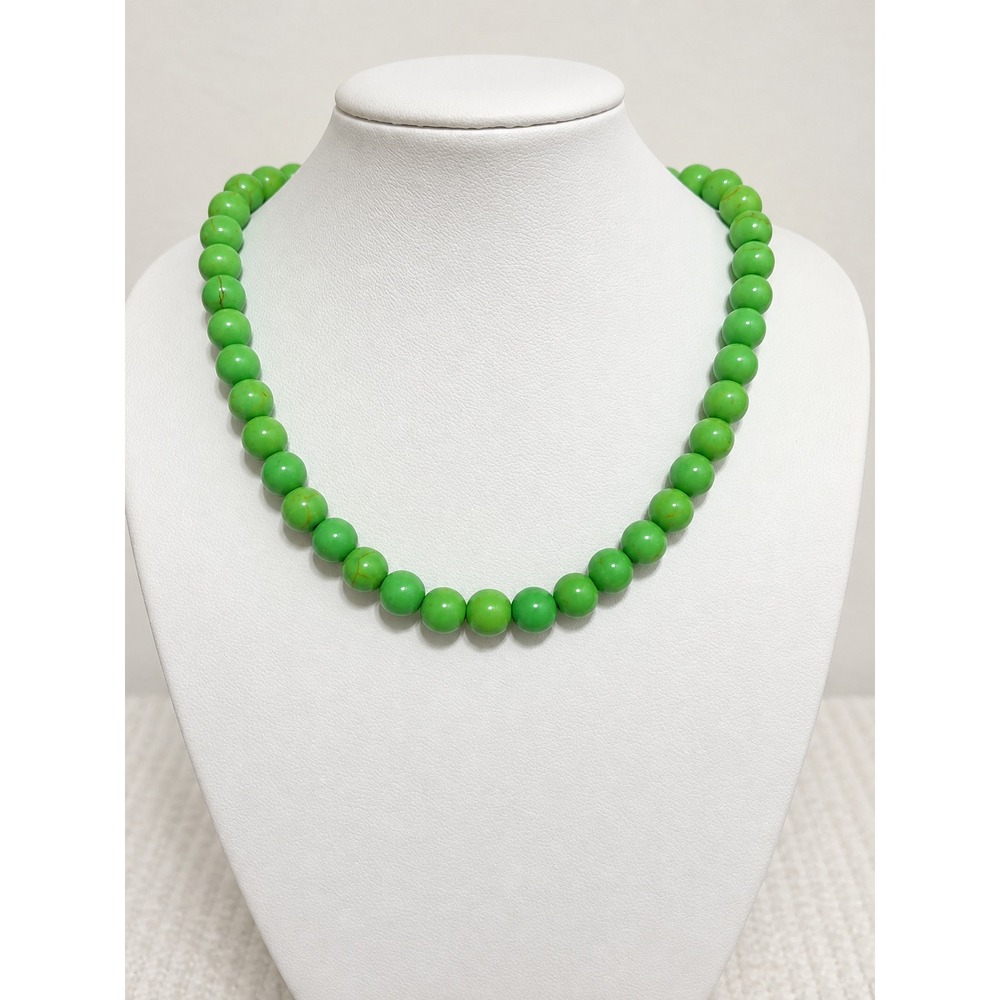 Lime Green Howlite Beaded Necklace Chunky Gemstone Western Boho Jewelry
